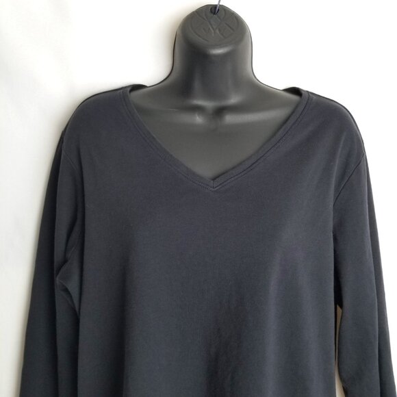 LL Bean Womens Black Cotton V Neck Tee XL Casual Relaxed Fit 3/4 Sleeve Capsule - Picture 3 of 10